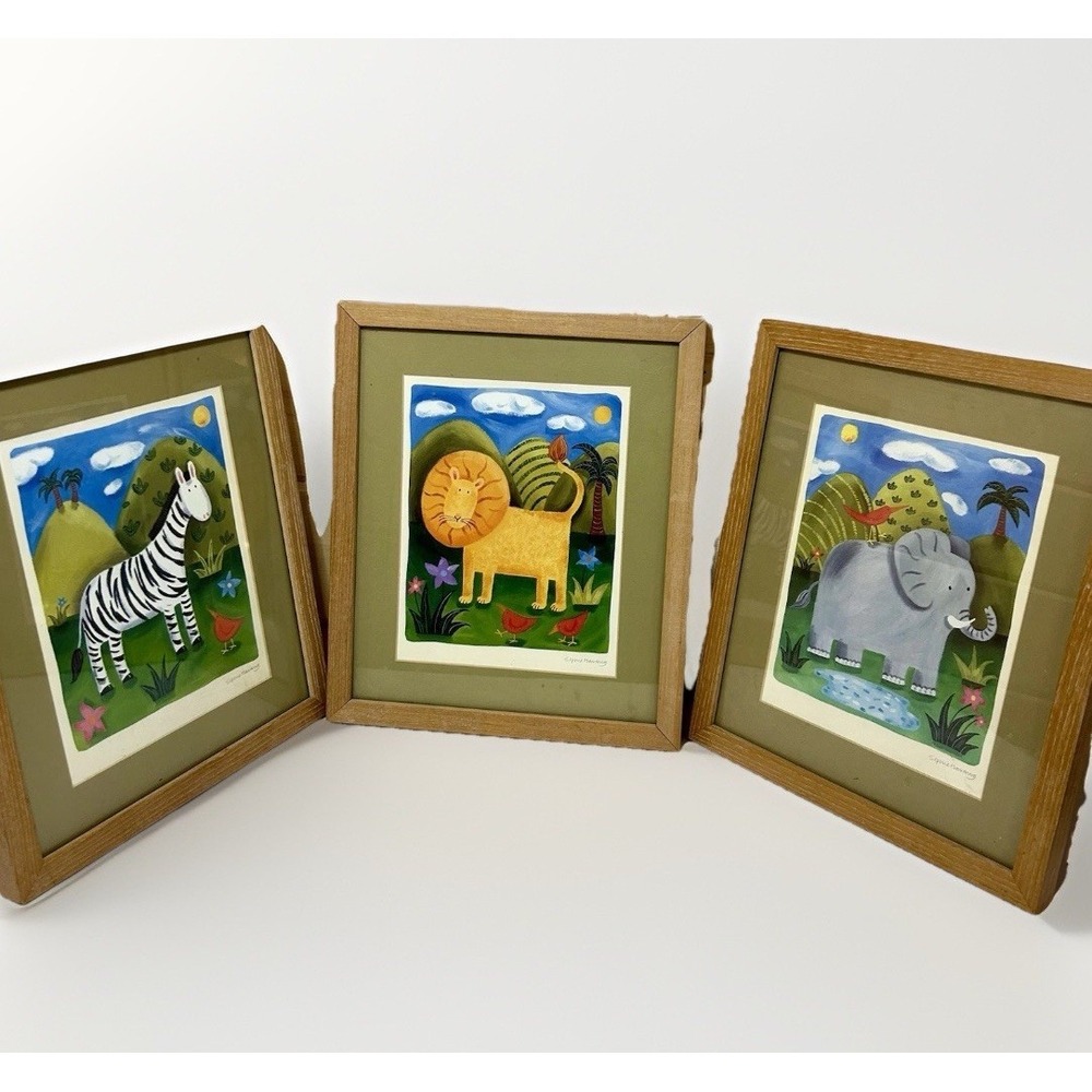 Sophie Harding Zebra, Elephant &‎ Lion Children's pictures 11"X13" Nursery Decor